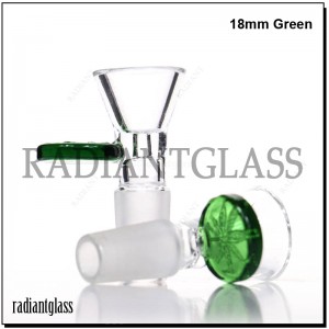 Glass Bowl Piece with Coloured Coin Handle With Weed Printed – 14mm  18mm- Choice of Colors