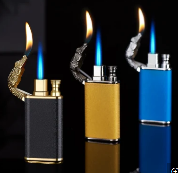 Wholesale Double Fire Crocodile Lighter Inflatable Windproof Straight To The Lighter Metal Lighter