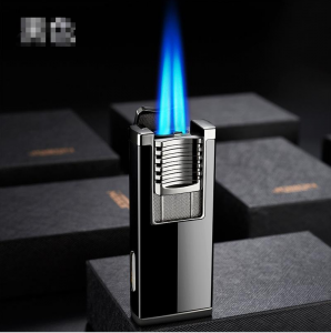 Double fire straight to the blue flame lighter with cigar cutter