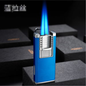 Double fire straight to the blue flame lighter with cigar cutter