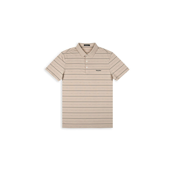 Chemiz Polo Golf Stripe Manch kout Gason an Melanj koton Pique Regular-Fit T-Shirts