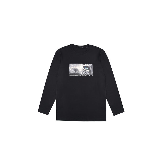Long-sleeved, cotton-blend sweatshirt with oversized print and hot drilling