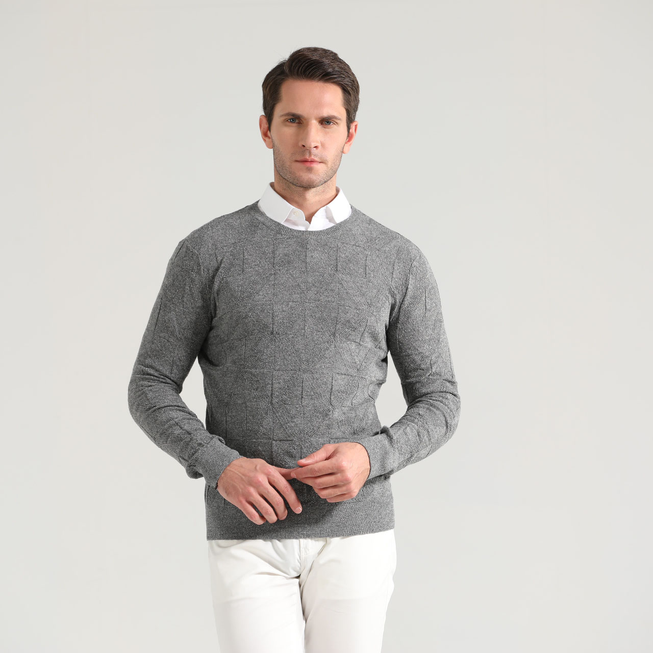Blended wool warm men crew neck custom knit sweater Featured Image
