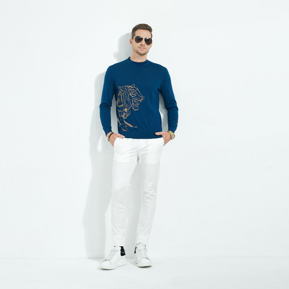 पुरुषको ऊन ब्लेन्ड मिड-वेट नियमित फिट क्रू नेक स्वेटर