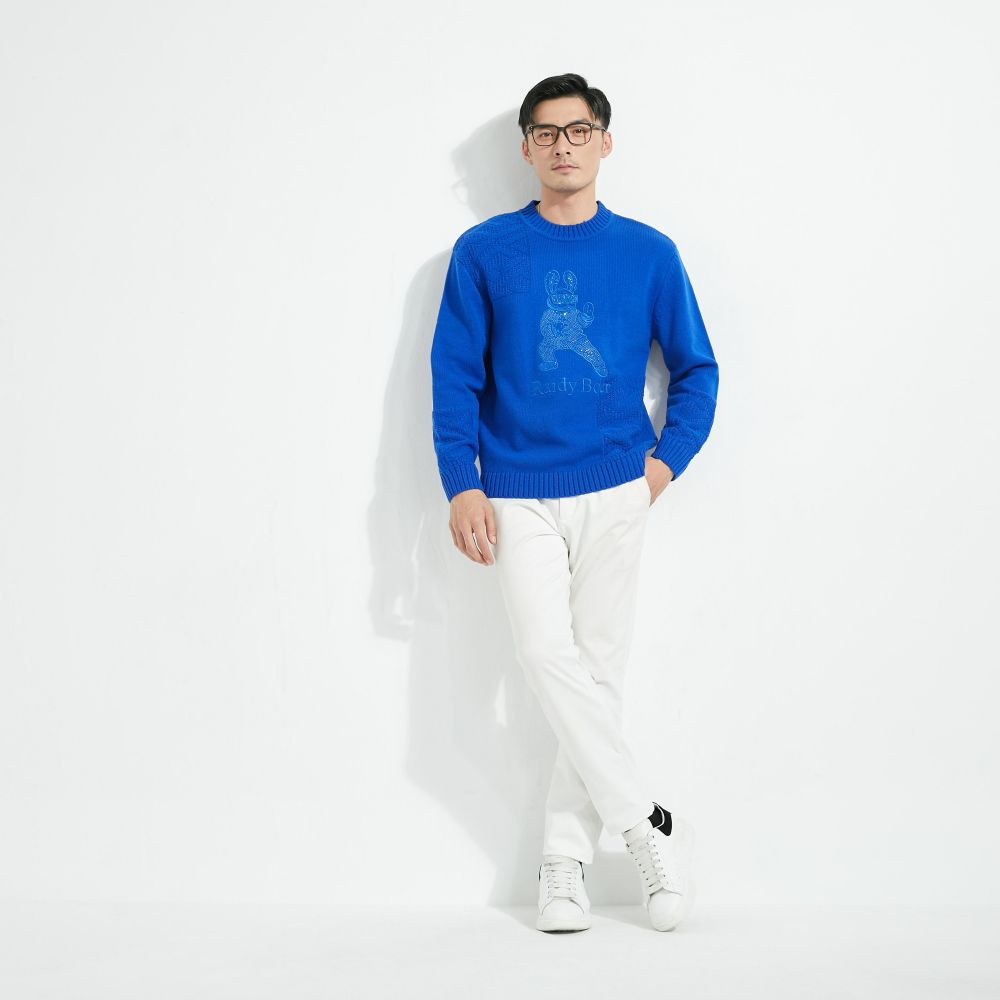 Sweater rajutan khusus kanggo pria kru leher wol campuran kanthi desain link-link