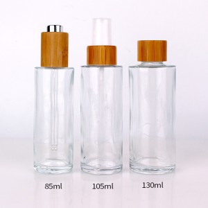 RB-B-00299B 100ml 130ml 150ml clear glass frosted essential oil cosmetic spray bottle with bamboo lid