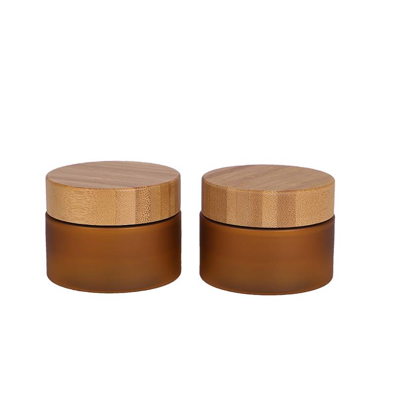 China RB-B-00188 30ml frosted amber glass jar with bamboo lid factory and  manufacturers