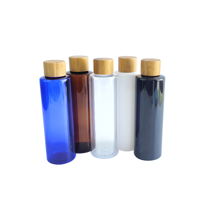 RB-B-00331 200ml 250ml cylinder round facial toner cream packaging plastic cosmetic bottles with bamboo screw on cap