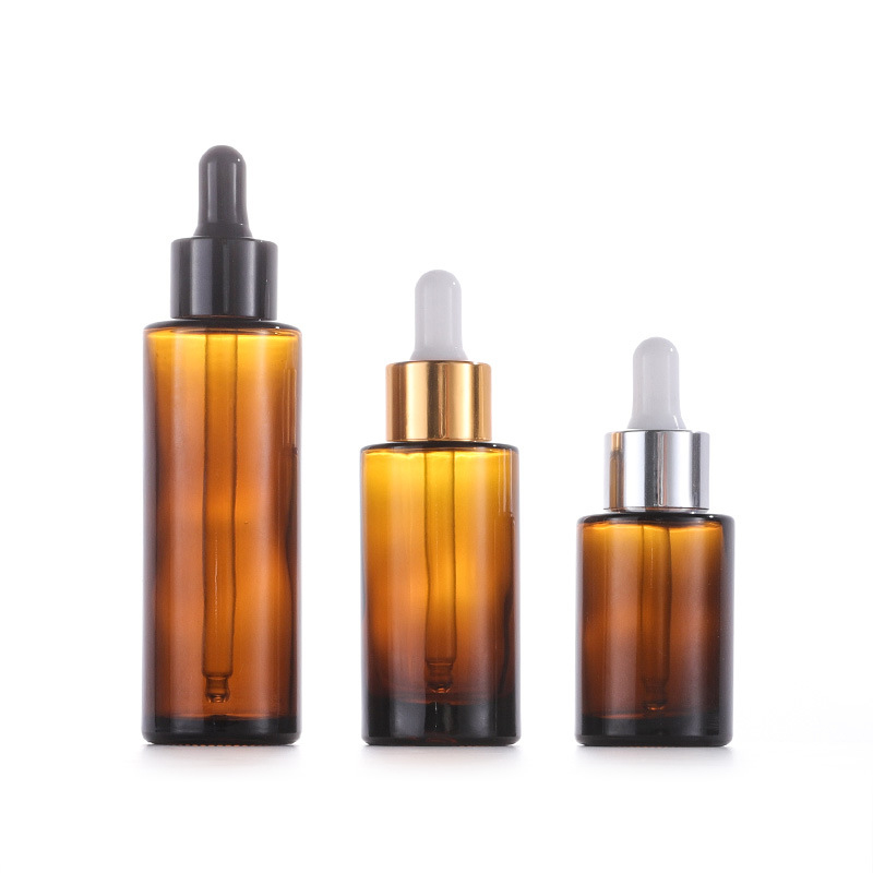 RB-R-00216 20ml 30ml 40ml 60ml Cosmetic Skincare Packaging Cylinder Clear Amber Beard Hair Essential Oil Serum Glass Dropper Bottle