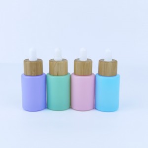 RB-B-00308 30ml 1OZ cylinder round essential oil glass serum dropper bottle with bamboo cap