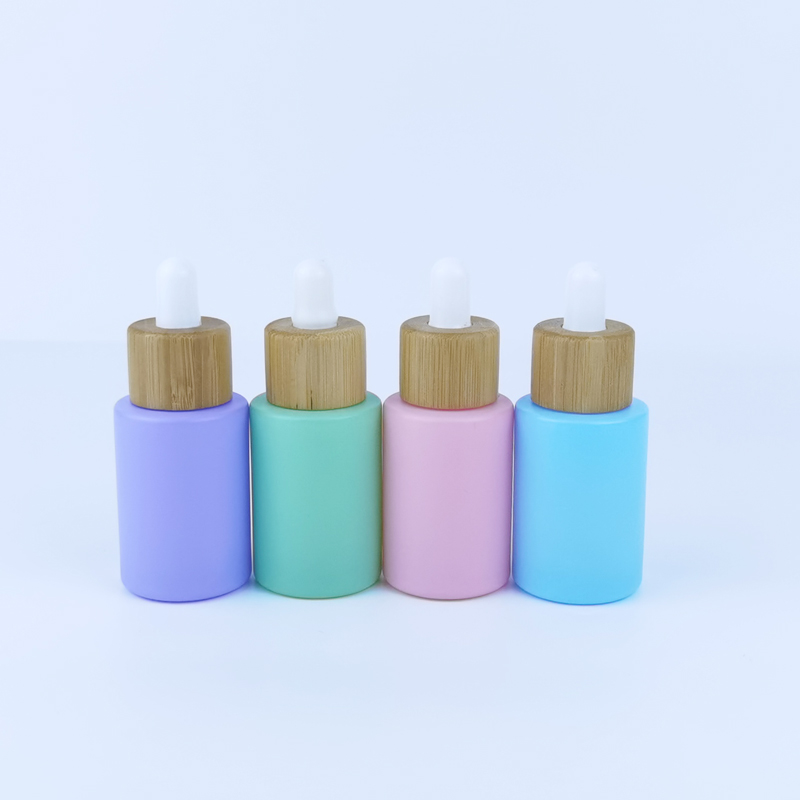 RB-B-00308 30ml 1OZ cylinder round essential oil glass serum dropper bottle with bamboo cap