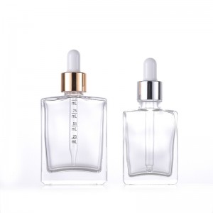 RB-R-00214A 30ml 50ml 100ml Square Cosmetic Packaging Fancy Essential Oil Glass Dropper Bottles