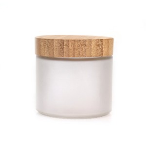 RB-B-00301 420ml empty frosted  glass cream jars with bamboo lids