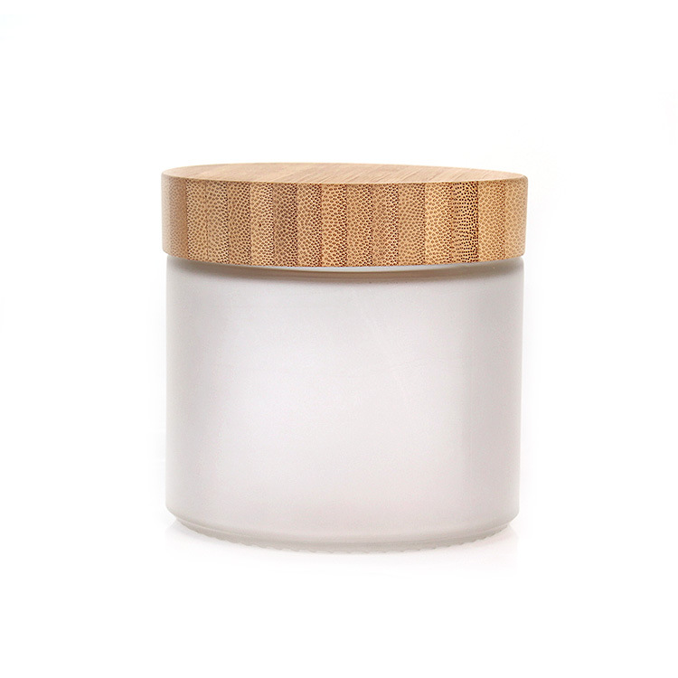 RB-B-00301 420 ml празни тегли за крем од матирано стакло со капаци од бамбус