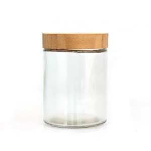 RB-B-00274 650ml empty glass storage jar container with bamboo wood lid