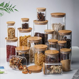 RB-B-00353 airtight grain storage containers household small glass containers bamboo lid clear glass storage containers
