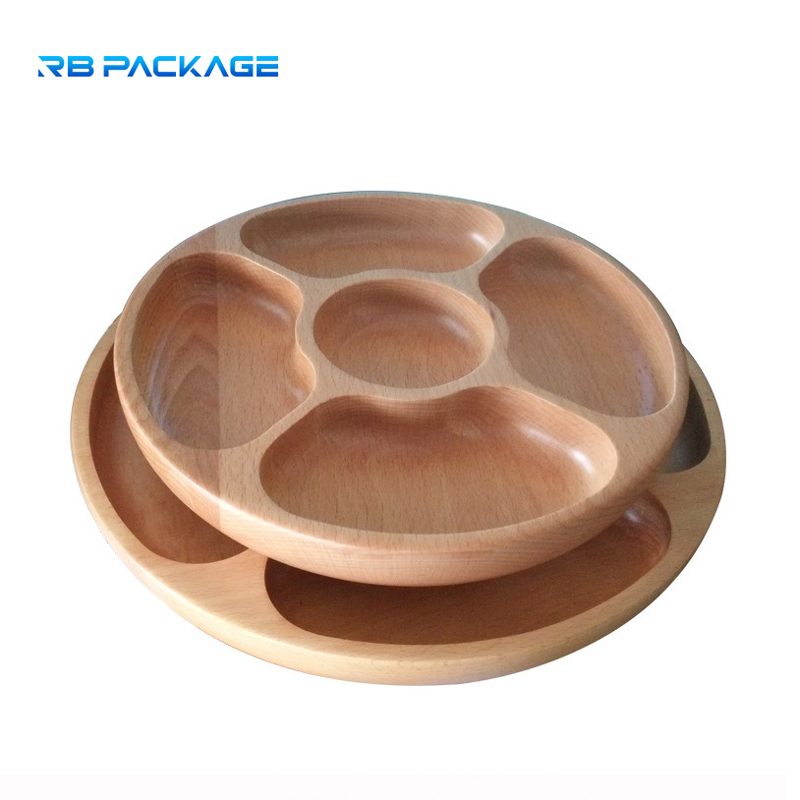 RB-B-00317C baby adult tableware dessert platter 5 compartment wooden plate for food