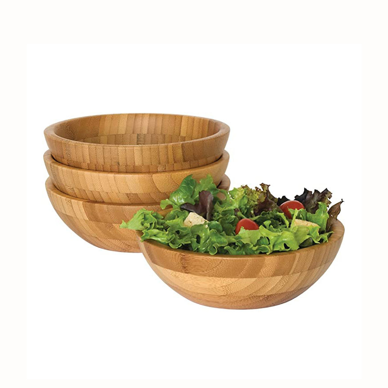 RB-B-00356 customize private logo wooden salad bowl beauty mixing bowl home kitchen fruit bamboo salad bowl