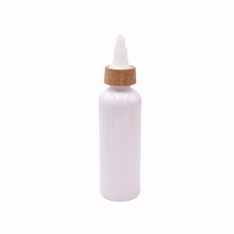 RB-B-00153 Cylinder 100ml Empty White Pet plastic Bottle With Bamboo Hair Oil Cap-3