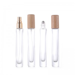 RB-B-00360 eco friendly package luxury empty 10ml refillable perfume oil glass roll on bottle with bamboo wood cap