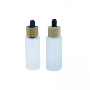 RB-B-00307 i-eco friendly cylinder round shape bamboo cap 50ml face serum perfume oil glass dropper bottle