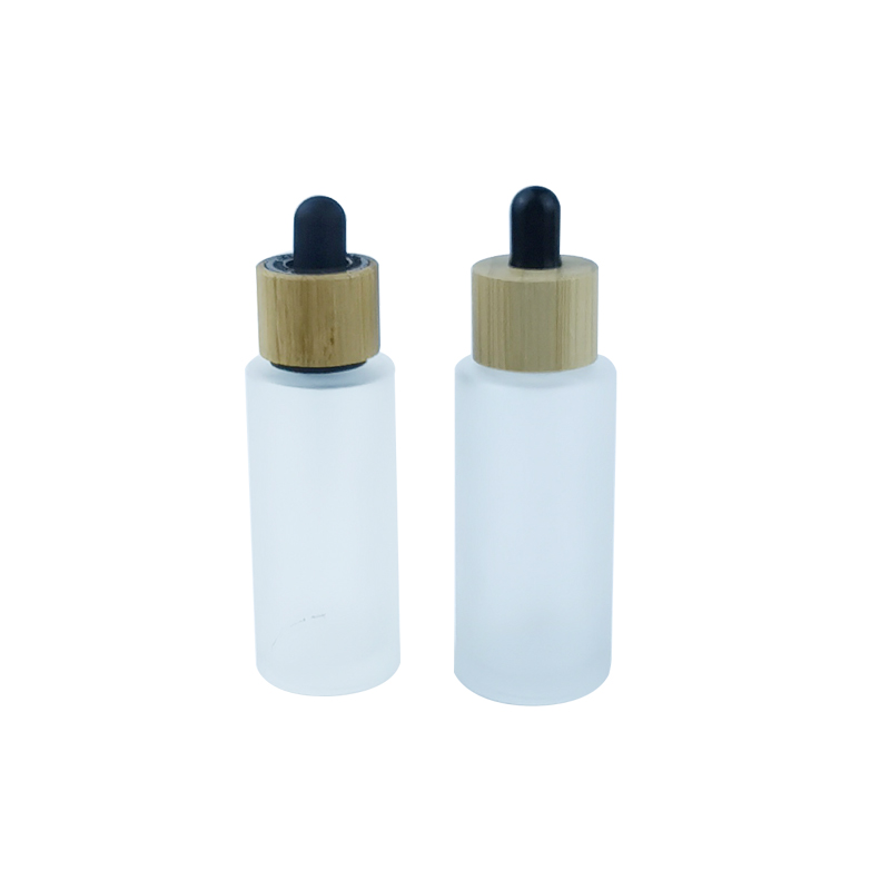 RB-B-00307 ekologiczny cylinder okrągły kształt bambusowa nasadka 50ml serum do twarzy perfumy szklana butelka z zakraplaczem