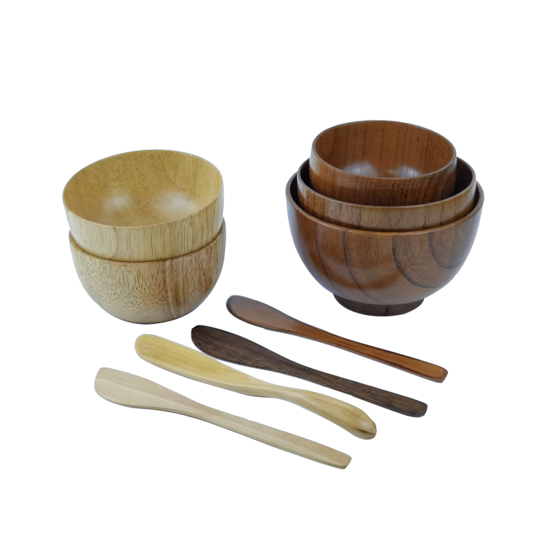 RB-B-00311 Mixing Bowl Bamboo Makeup Wooden Bowl with Spoon Mud Mixing Tool