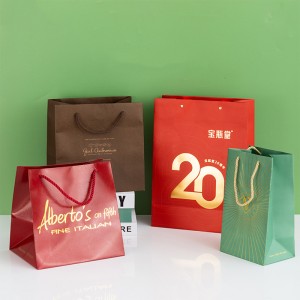 RB-C-0005G retail cloth gift cosmetic package ivory board paper bag custom folding paper shopping bags with logos