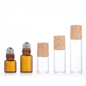 RB-T-0069 1ml 2ml 3ml 5ml amber thin glass roll on bottle with steel roller and plastic black cap for cosmetics essential oil