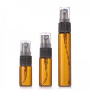 RB-T-0055 travel size taller sample 3ml 5ml 10ml cosmetic perfume oil glass spray bottle with black mist spray