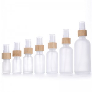 RB-B-00346 amber frosted blue color mini cosmetic bamboo spray bottle glass perfume spray bottle