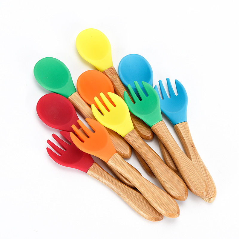 China RB-B-00269 bamboo silicone baby spoon fork factory and