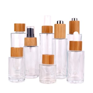 RB-B-00299 empty 30ml 50ml 85ml 100ml 150ml clear frosted glass cosmetics bottles with bamboo cap