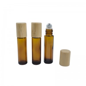 RB-B-00340 custom essential oil roll on bottle bamboo cap refillable amber 10ml glass perfume bottles