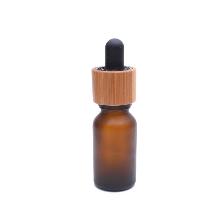 RB-B-00137 frosted amber bamboo dropper bottle