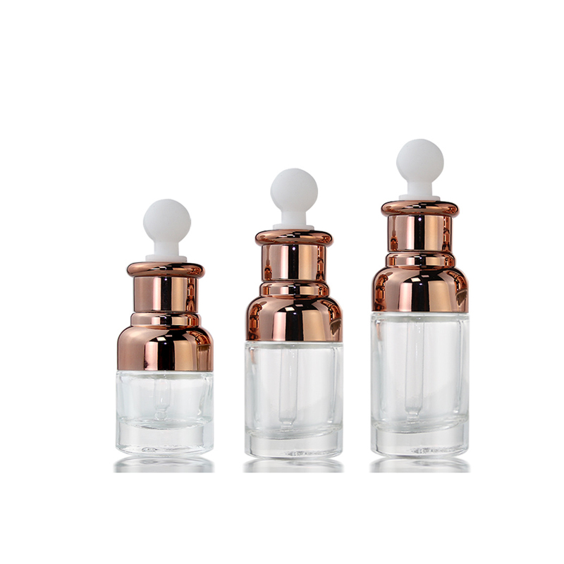 RB-R-00209 luxury 20ml 30ml 50ml serum lotion bottle rose gold dropper skincare cosmetic glass packaging