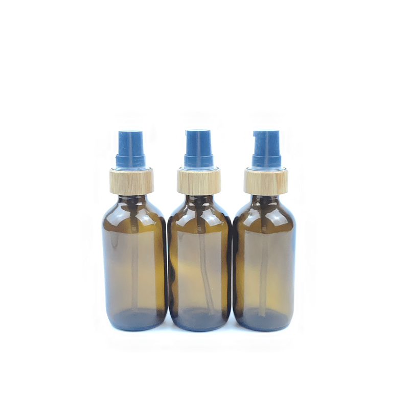 RB-B-00339 nature 1oz 2oz essential oil body oil bottle boston round cosmetic glass hair oil bottles with bamboo lotion pump