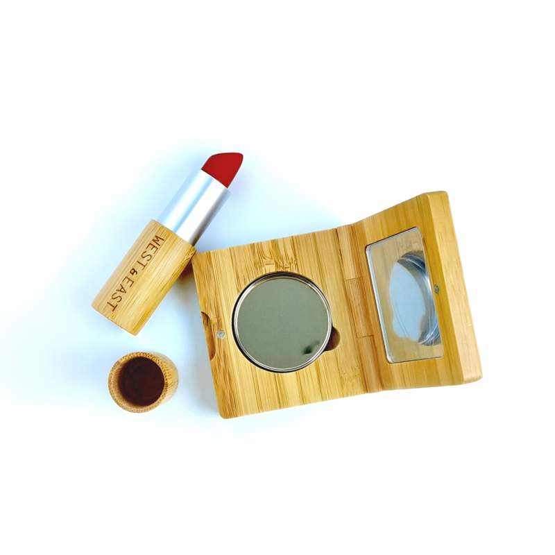 RB-B-00282 nature empty bamboo material square shape eyeshadow palette packaging with mirror