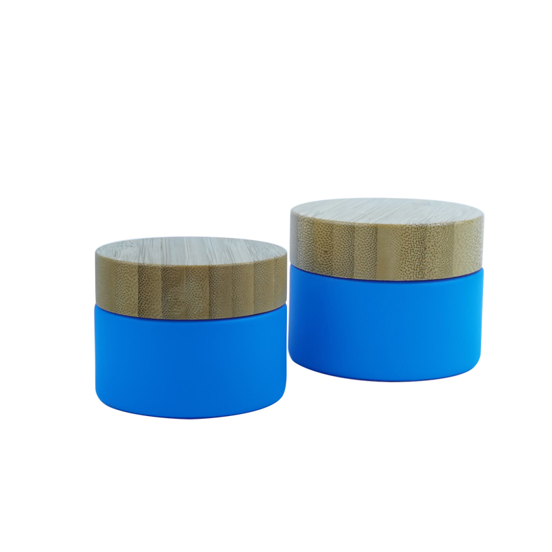 RB-B-00321 odos priežiūros veido kremo talpyklė 10g 15g 30g 50g 100g matinio mėlyno stiklo kosmetinis indelis su bambuko dangteliu