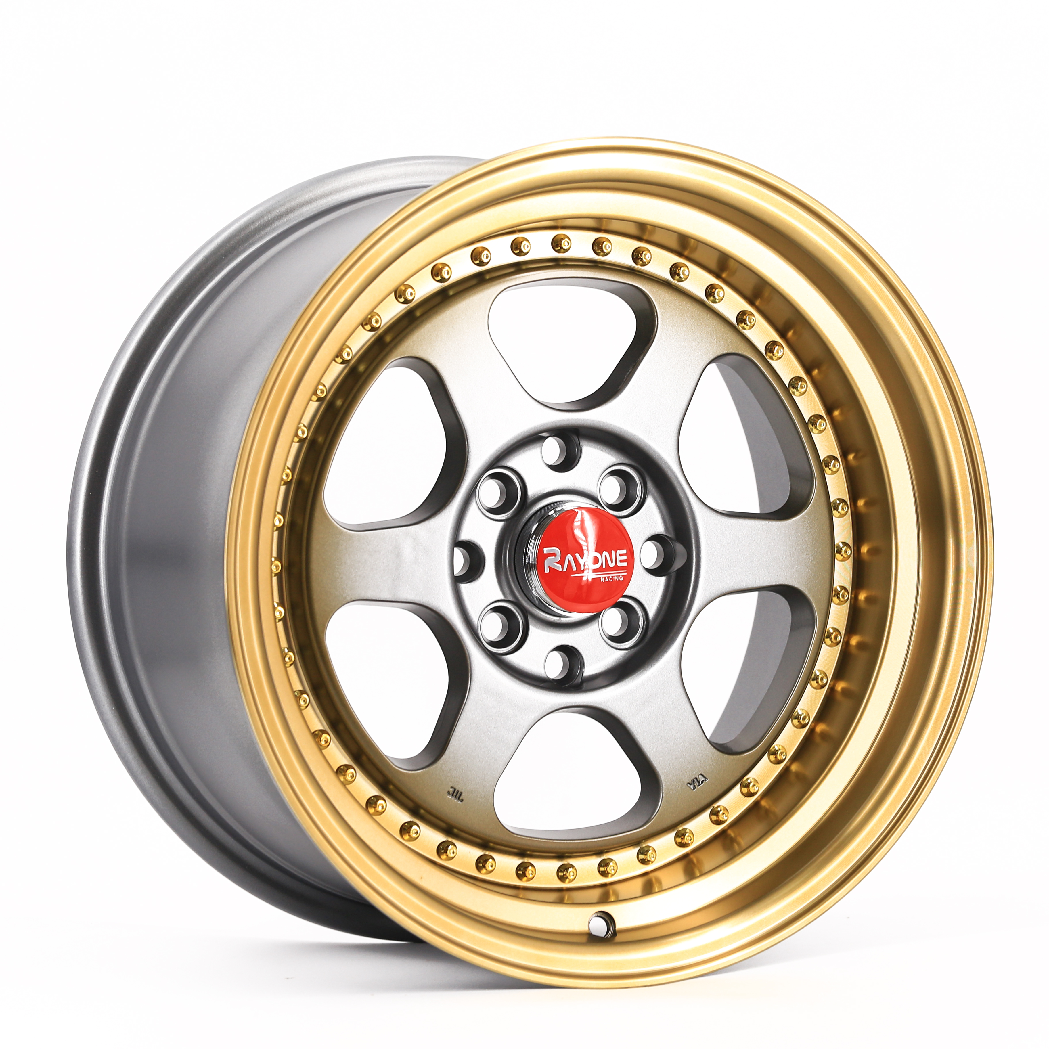 Factory Price For Alloy Wheels For Ambassador Car - Gold Color Deep Dish Rivets 4 Hole Rims 15 Inch Alloy Wheels For Racing Car – Rayone