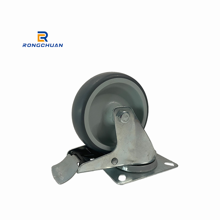 Chinese wholesale Plate Casters - High Quality 4 Inch TPR Tread With PP Core Integral Bearing Caster Wheel European Style Swivel With Brake – RONGCHUAN