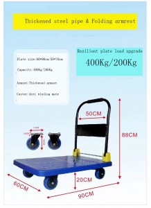 200/400KGS High Load Capacity Foldable Trolley 90*60/ 75*50 Black And Blue Handcart Warehouse Trolley