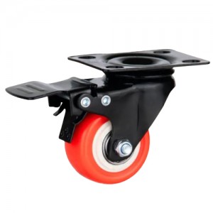 Light Duty 1.5/2/2.5 inch Swivel  double bearing Red PVC furniture caster wheel With Brake