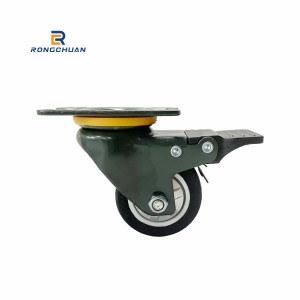 2 Inch Green Bracket Caster Black PU Tread With Silver PP Core Swivel With Double Brake