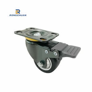 2 Inch Green Bracket Caster Black PU Tread With Silver PP Core Swivel With Double Brake