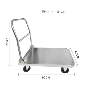 Folding Handle Stainless Steel Platform Silent Wheels Hospital Medical Flat Plate Equipment Load Transfer Delivery Trolley