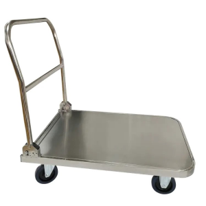 Folding Handle Stainless Steel Platform Silent Wheels Hospital Medical Flat Plate Equipment Load Transfer Delivery Trolley