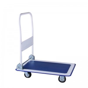 150/300 KGS Foldable Steel Platform Trolley 72*48/90*60 Blue And White Color Industrial Hand Cart Warehouse Trolley