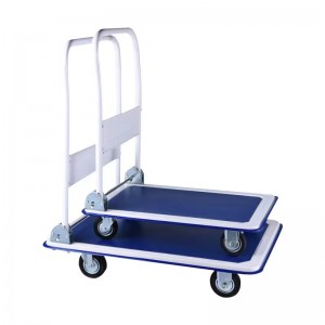 150/300 KGS Foldable Steel Platform Trolley 72*48/90*60 Blue And White Color Industrial Hand Cart Warehouse Trolley