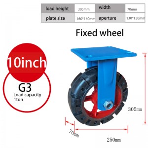 G3 Series 6/8/10/12 inch Black Standard industrial Rubber 1000kgs Load Capacity Fixed Caster Wheels